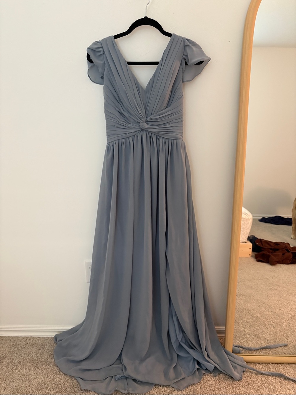 Amazon Slate Blue V-Neck Chiffon Maxi Dress